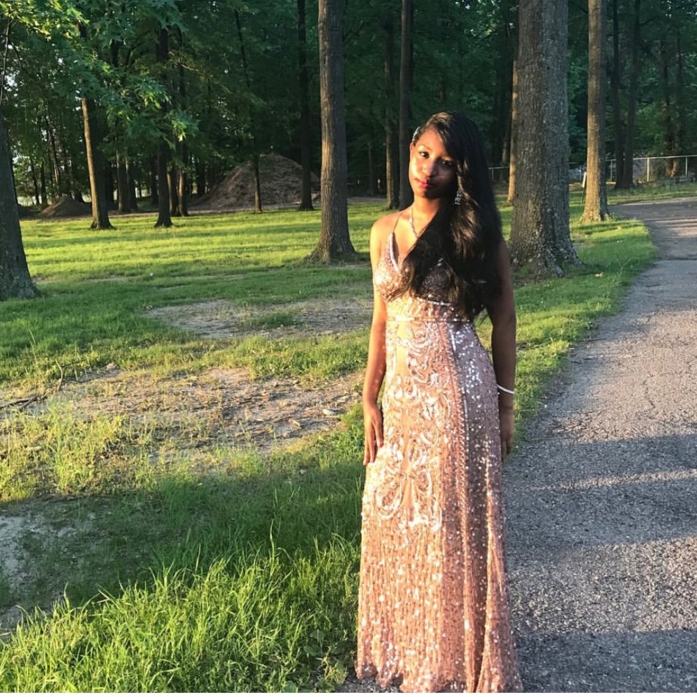 Mocha full length beaded evening gown
